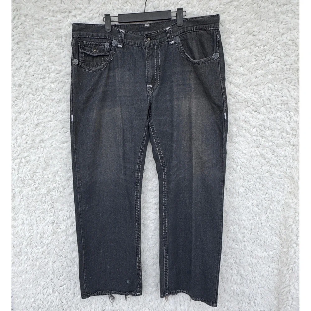 True Religion Mens Jeans Size 40 Black Straight Leg‎ Distressed Y2K USA *READ*